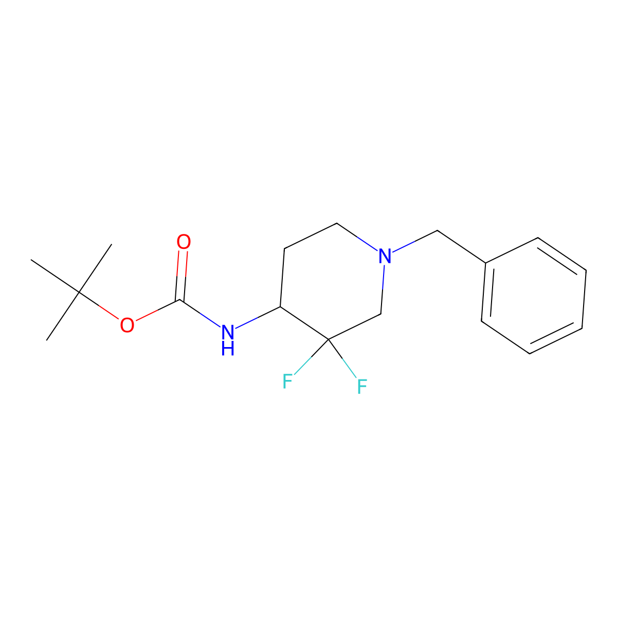 Tert-butyl 1-benzyl-3,3-difluoropiperidin-4-ylcarbamate molecular structure, CAS 1823420-40-1