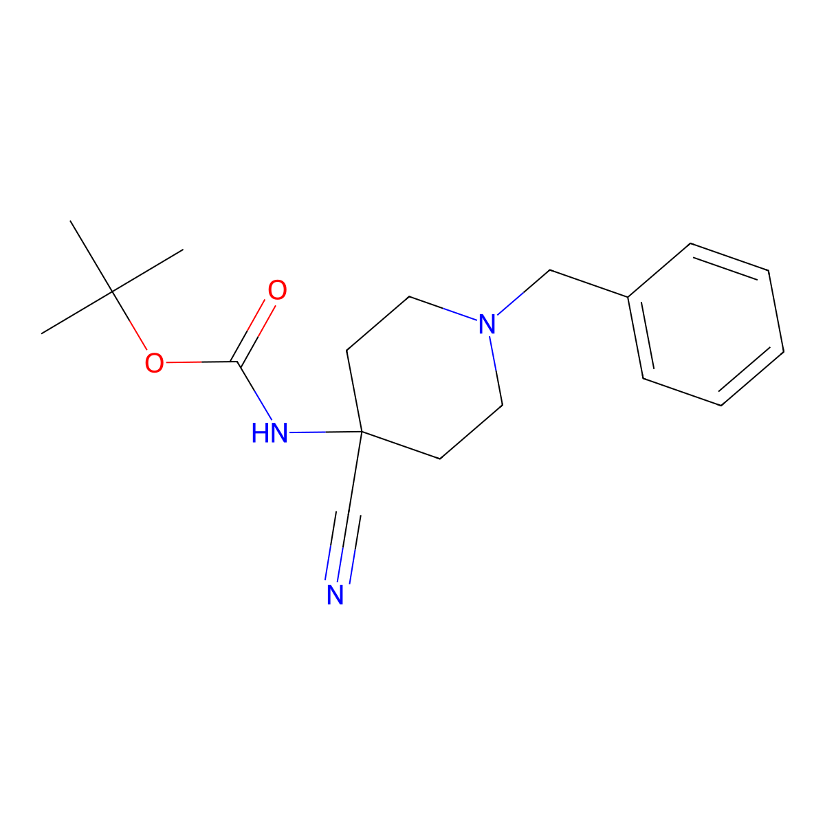 tert-Butyl (1-benzyl-4-cyanopiperidin-4-yl)carbamate molecular structure, CAS 1823424-40-3