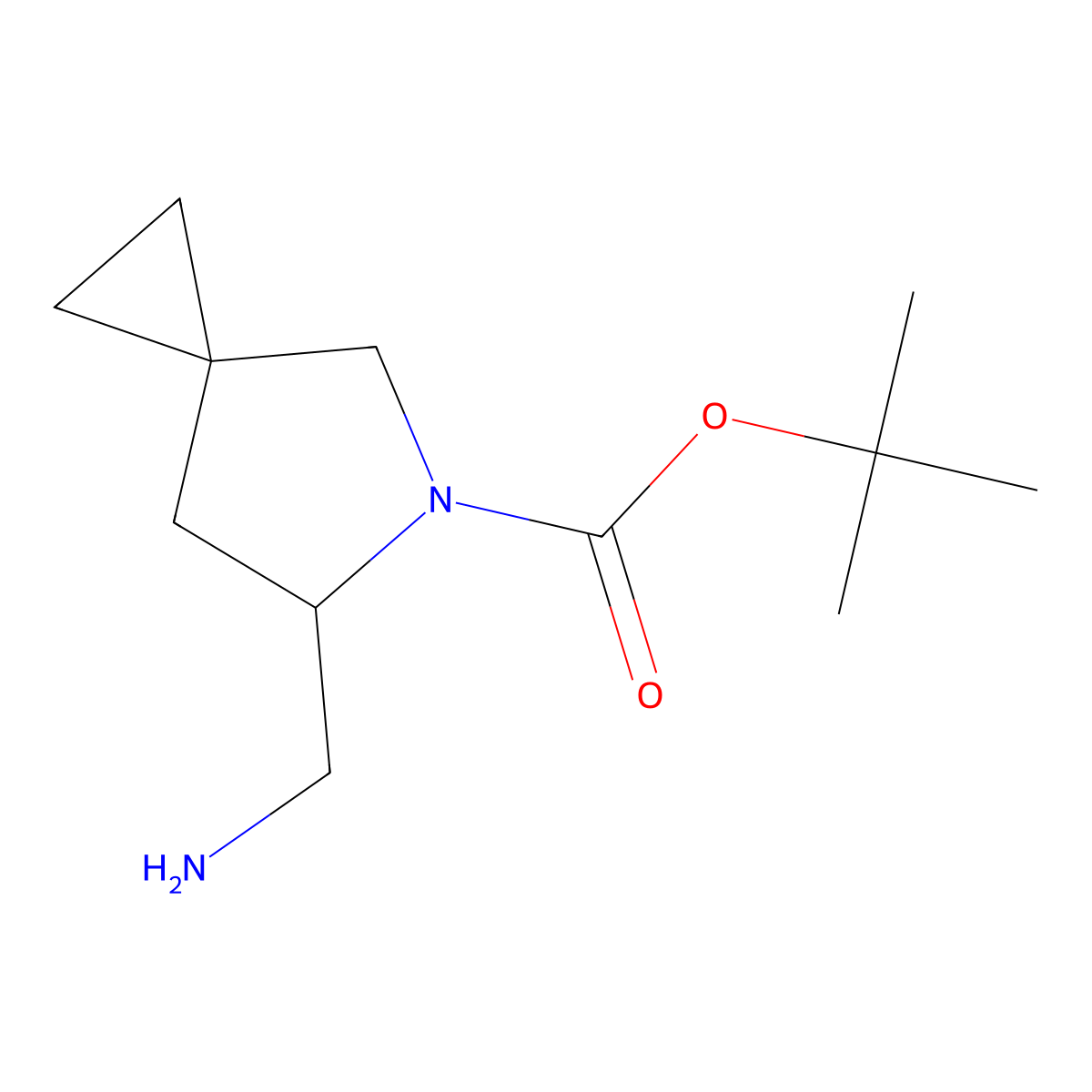 Tert-butyl 6-(aminomethyl)-5-azaspiro(2.4)heptane-5-carboxylate molecular structure, CAS 1823426-03-4