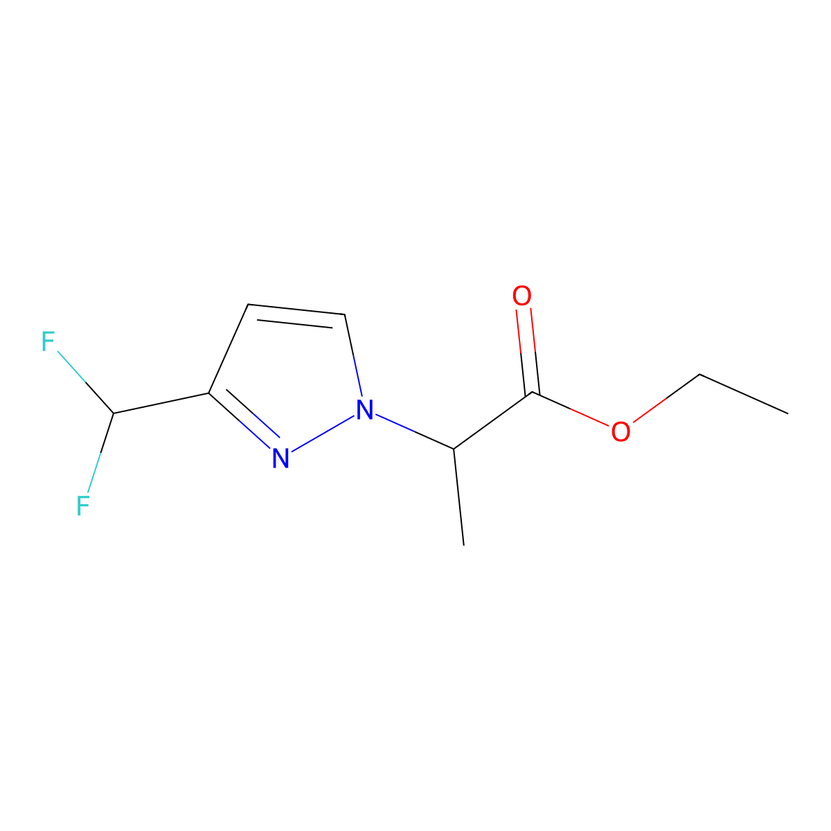 ethyl 2-[3-(difluoromethyl)-1H-pyrazol-1-yl]propanoate molecular structure, CAS 1823432-40-1