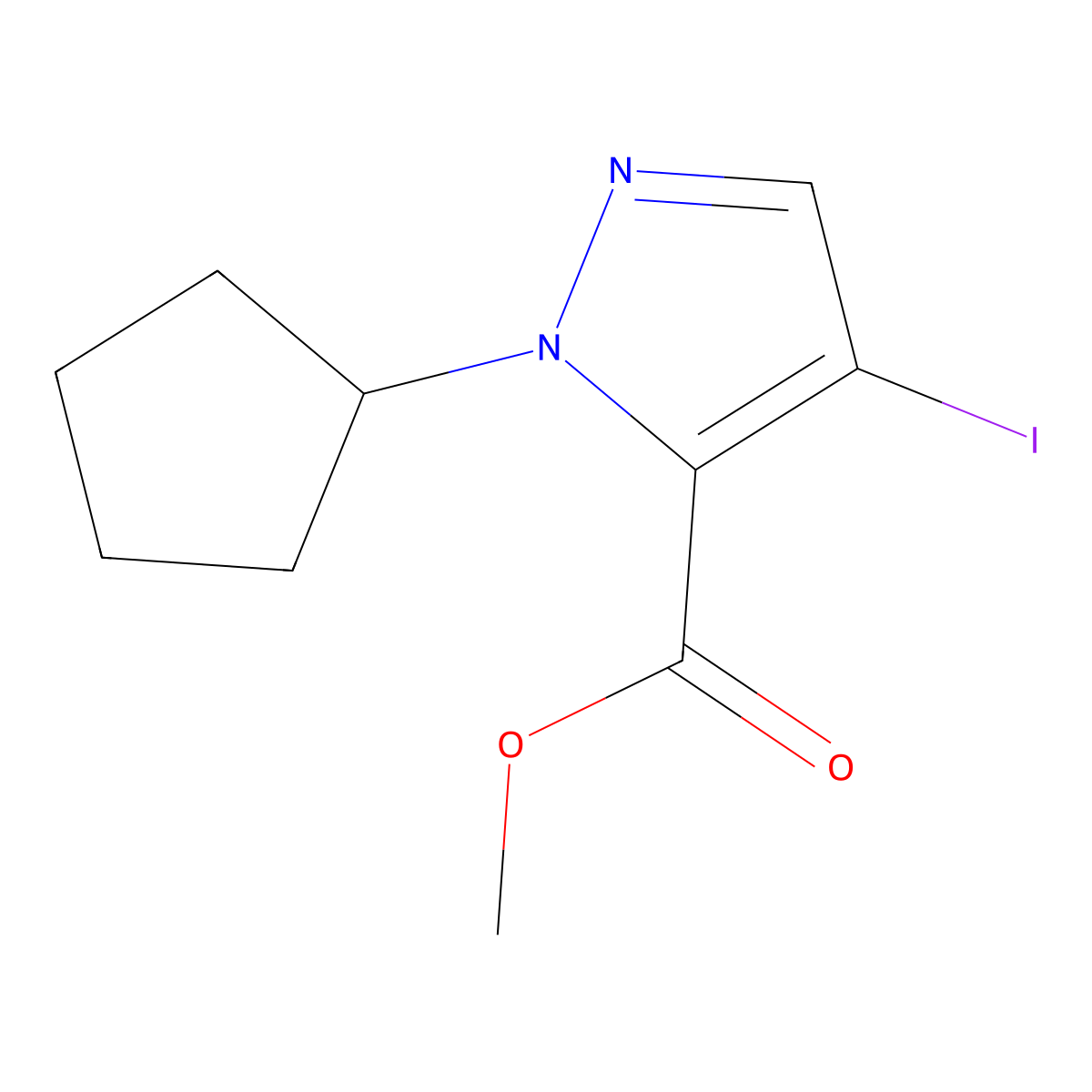 Methyl 1-cyclopentyl-4-iodo-1H-pyrazole-5-carboxylate molecular structure, CAS 1823441-93-5