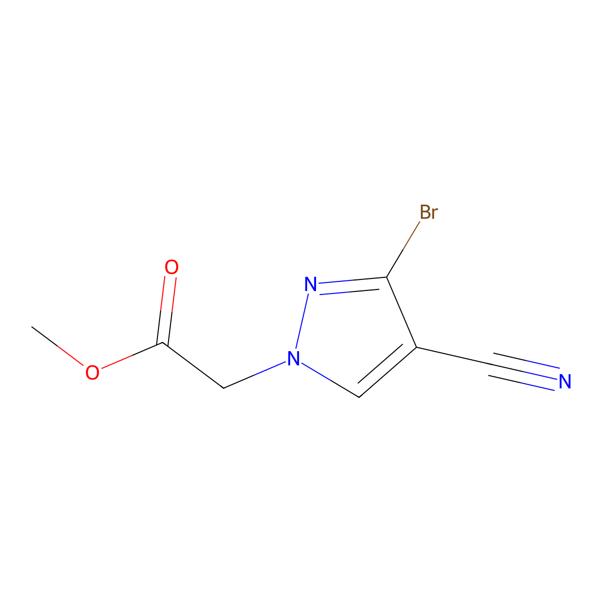 Methyl (3-bromo-4-cyano-1H-pyrazol-1-yl)acetate molecular structure, CAS 1823442-04-1