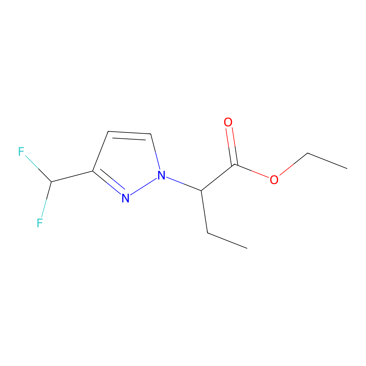 ethyl 2-[3-(difluoromethyl)-1H-pyrazol-1-yl]butanoate molecular structure, CAS 1823442-43-8