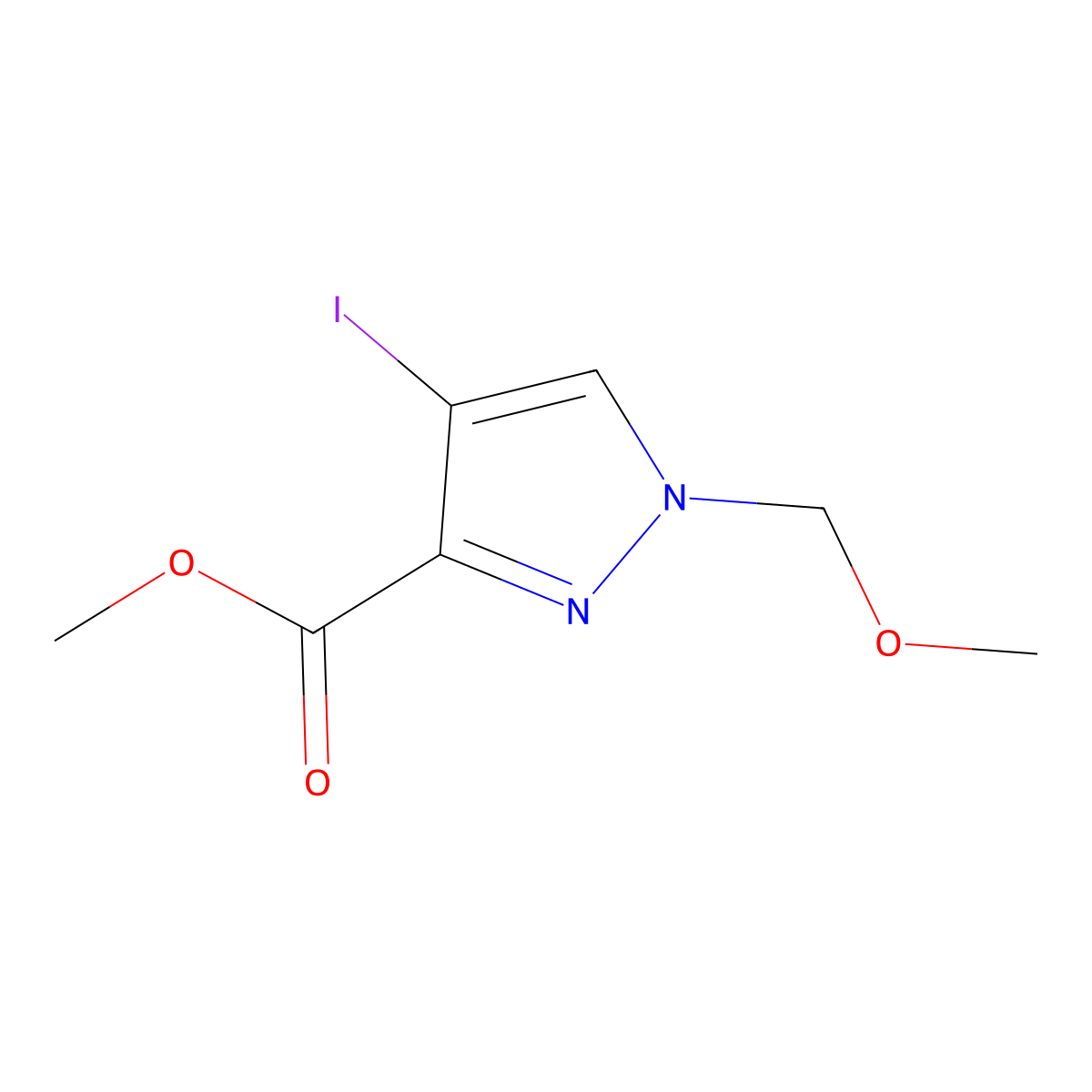 Methyl 4-iodo-1-(methoxymethyl)-1H-pyrazole-3-carboxylate molecular structure, CAS 1823451-09-7