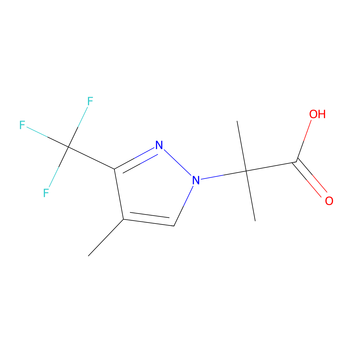 2-methyl-2-[4-methyl-3-(trifluoromethyl)-1H-pyrazol-1-yl]propanoic acid molecular structure, CAS 1823464-45-4