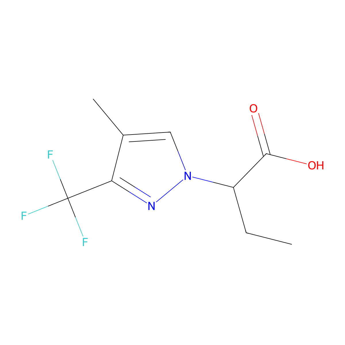 2-(4-methyl-3-(trifluoromethyl)-1H-pyrazol-1-yl)butanoic acid molecular structure, CAS 1823464-59-0