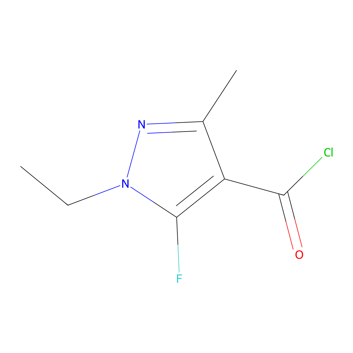 1-ethyl-5-fluoro-3-methyl-1H-pyrazole-4-carbonyl chloride molecular structure, CAS 1823464-69-2