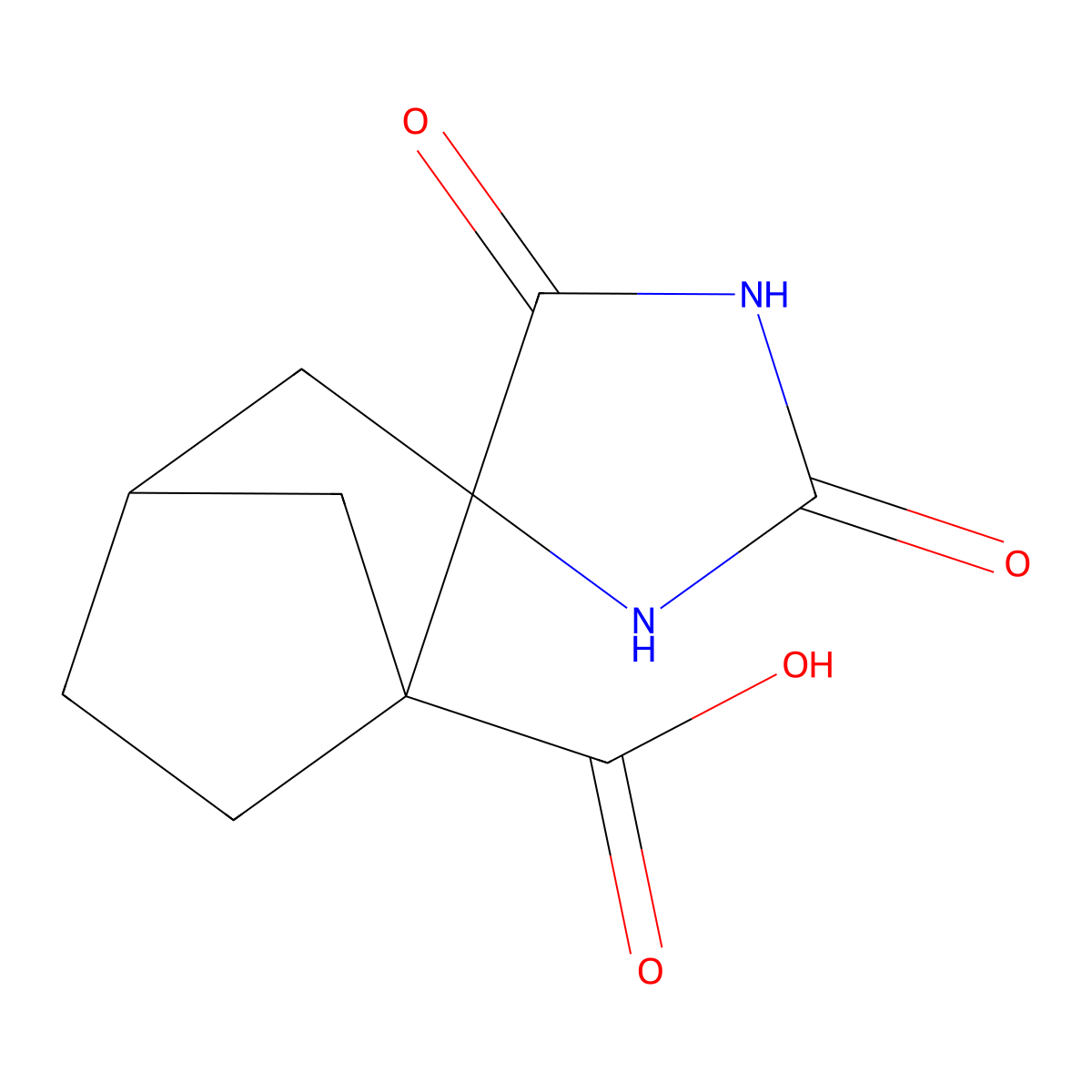 2',5'-Dioxospiro[bicyclo[2.2.1]heptane-2,4'-imidazolidine]-1-carboxylic acid molecular structure, CAS 1823491-66-2