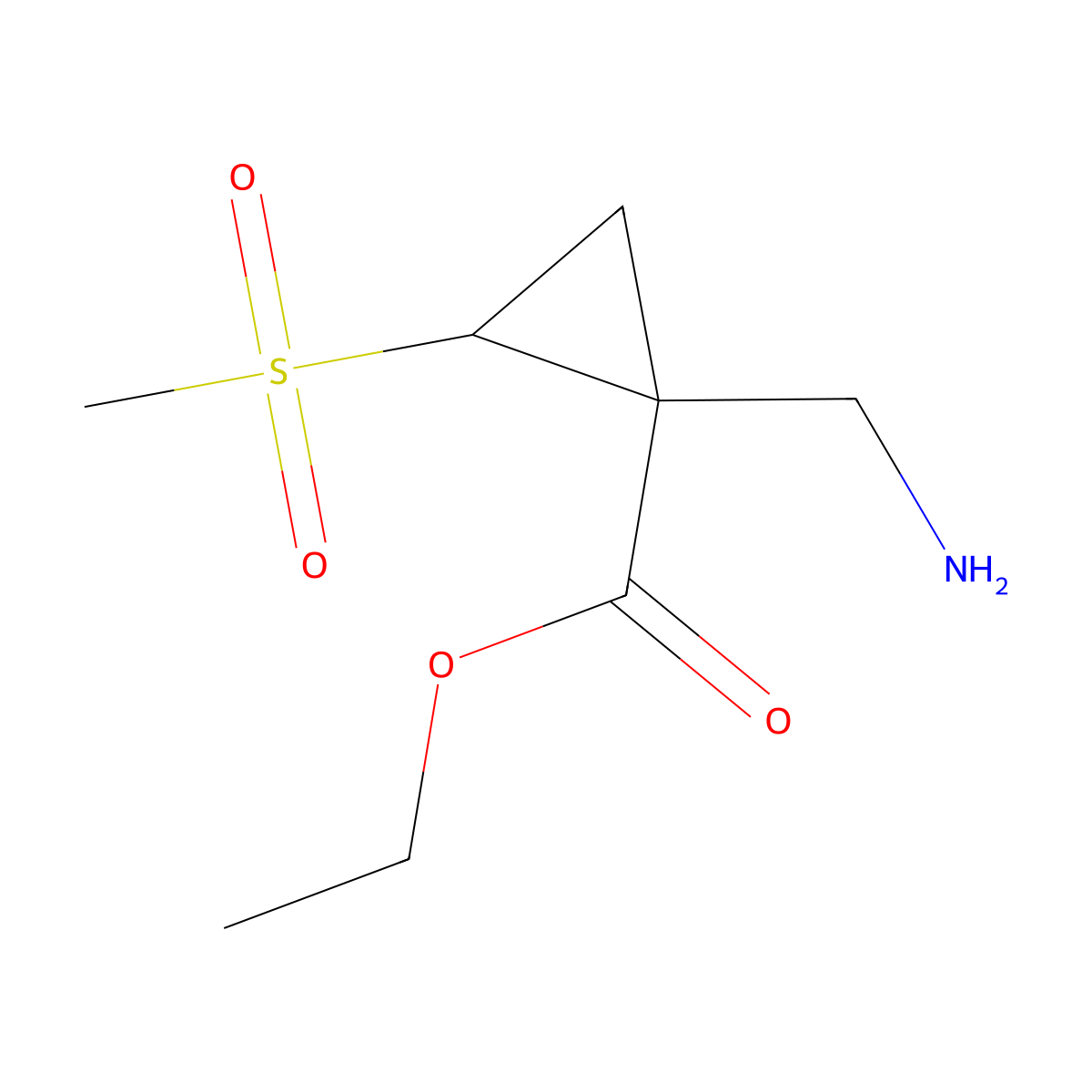 Ethyl 1-(aminomethyl)-2-methanesulfonylcyclopropane-1-carboxylate molecular structure, CAS 1823494-25-2