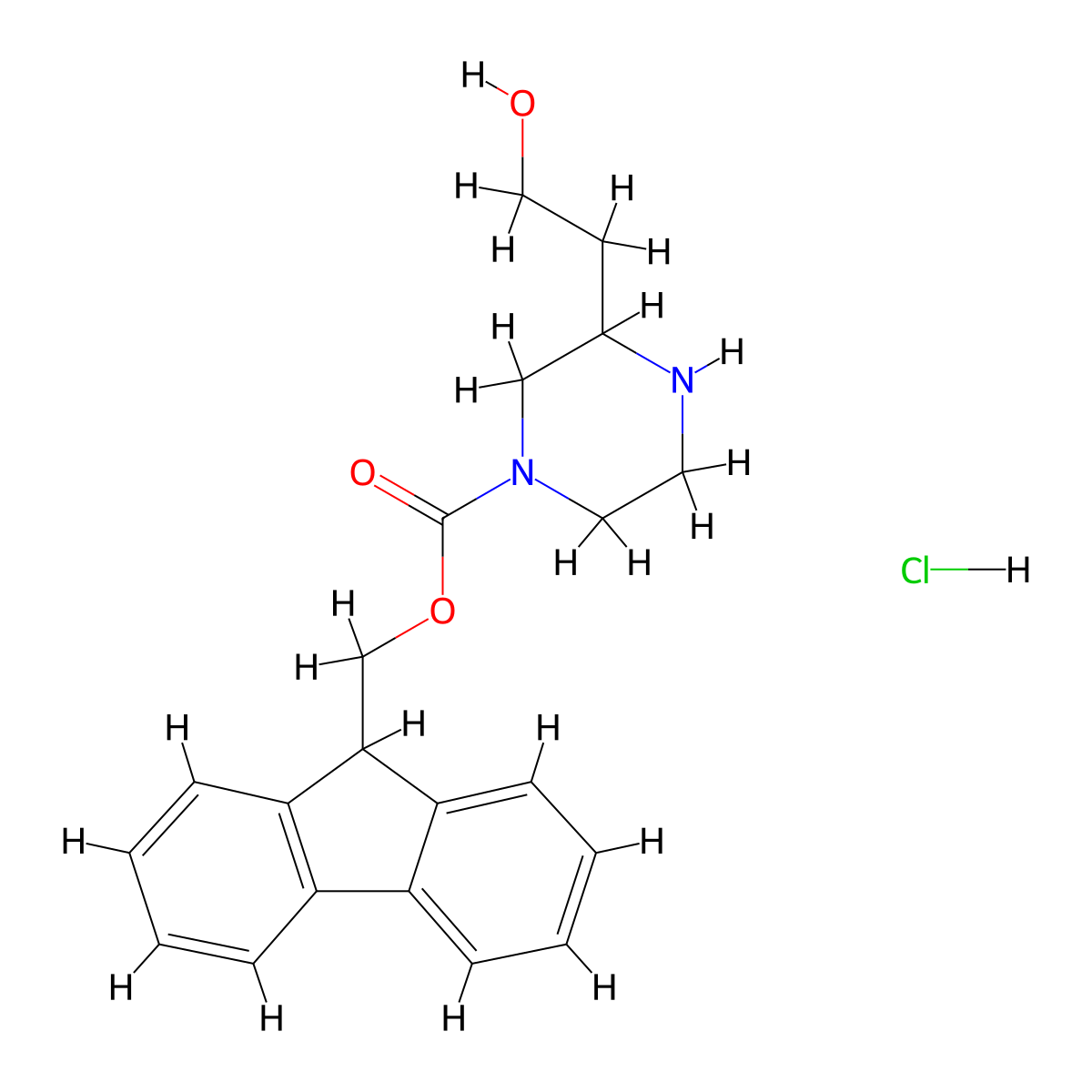 (9H-fluoren-9-yl)methyl 3-(2-hydroxyethyl)piperazine-1-carboxylate hydrochloride molecular structure, CAS 1823497-18-2