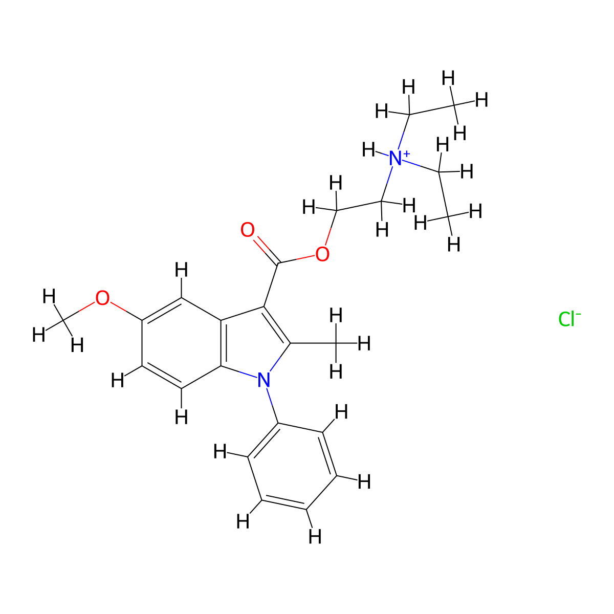 2-(Diethylamino)ethyl 5-methoxy-2-methyl-1-phenyl-1H-indole-3-carboxylate--hydrogen chloride (1/1) molecular structure, CAS 18235-87-5