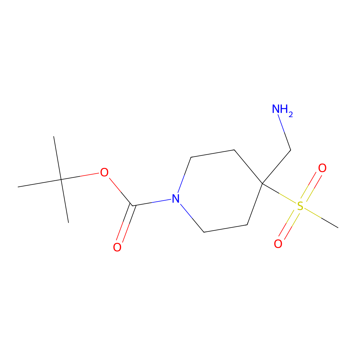 Tert-butyl 4-(aminomethyl)-4-methylsulfonylpiperidine-1-carboxylate molecular structure, CAS 1823503-96-3