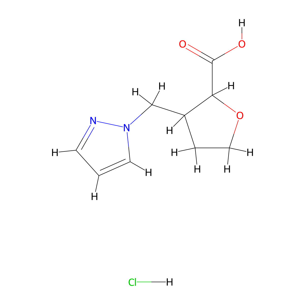 3-[(1H-Pyrazol-1-yl)methyl]oxolane-2-carboxylic acid hydrochloride molecular structure, CAS 1823504-54-6