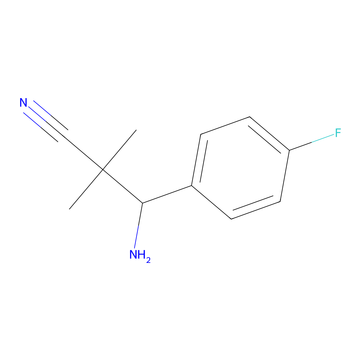 3-Amino-3-(4-fluorophenyl)-2,2-dimethylpropanenitrile molecular structure, CAS 1823506-16-6