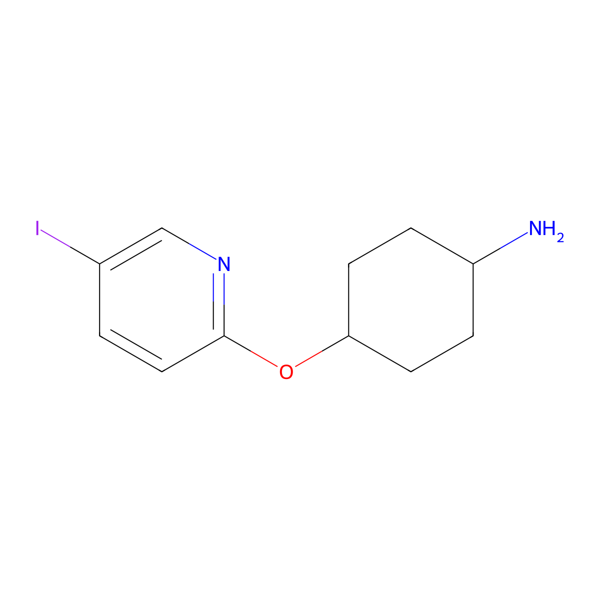 4-[(5-Iodopyridin-2-yl)oxy]cyclohexan-1-amine molecular structure, CAS 1823506-44-0
