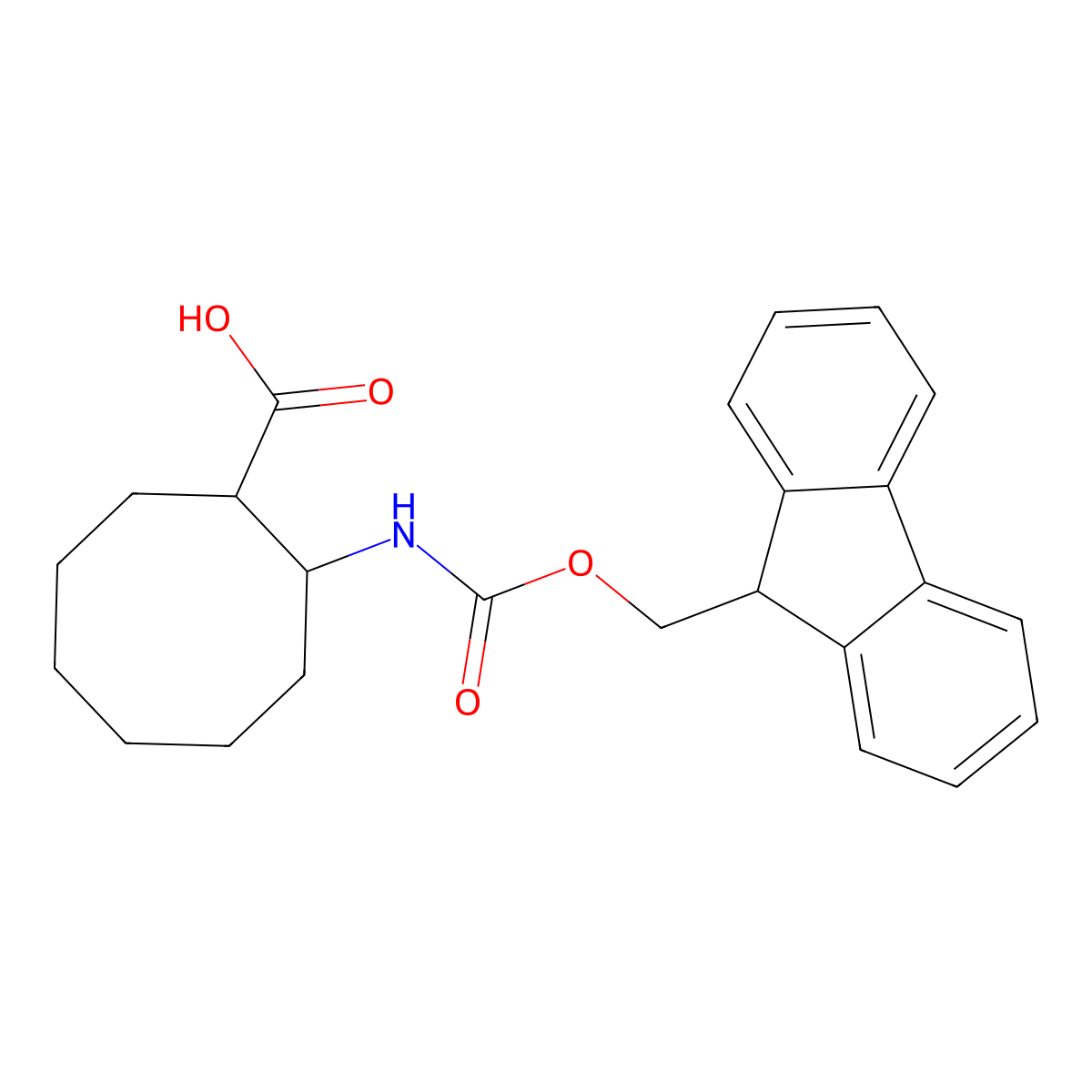 2-({[(9H-fluoren-9-yl)methoxy]carbonyl}amino)cyclooctane-1-carboxylic acid molecular structure, CAS 1823511-47-2