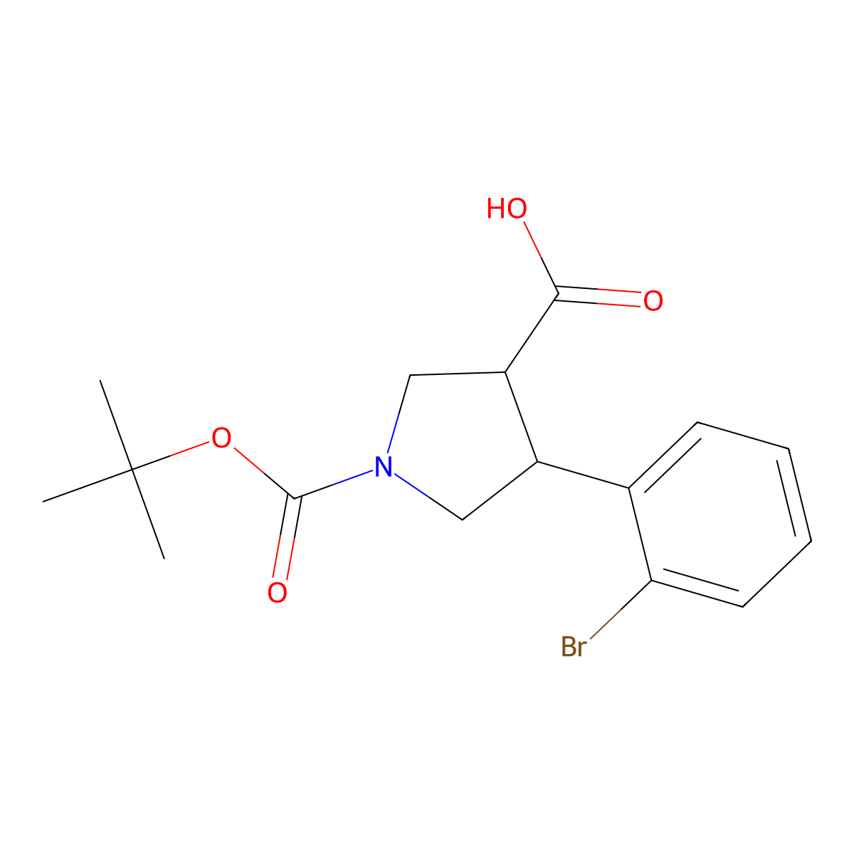 4-(2-Bromophenyl)-1-tert-butoxycarbonyl-pyrrolidine-3-carboxylic acid molecular structure, CAS 1823514-78-8