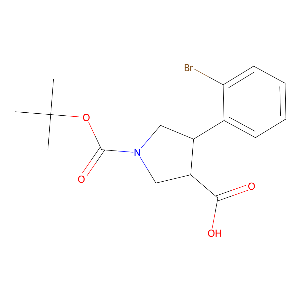 4-(2-Bromophenyl)-1-tert-butoxycarbonyl-pyrrolidine-3-carboxylic acid molecular structure, CAS 1823514-78-8