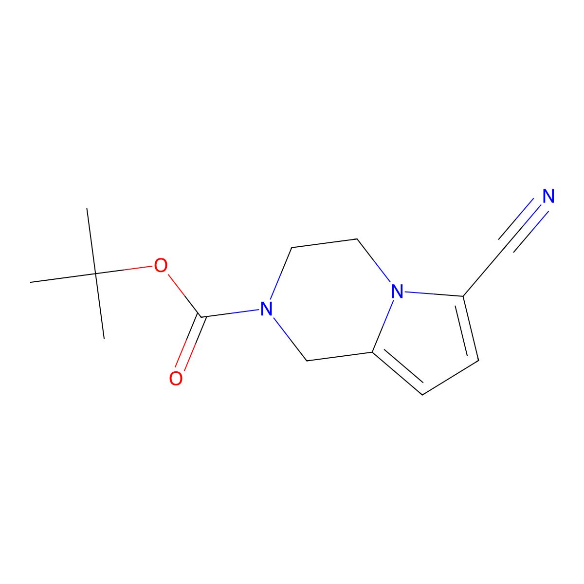 tert-butyl 6-cyano-1H,2H,3H,4H-pyrrolo(1,2-a)pyrazine-2-carboxylate molecular structure, CAS 1823521-93-2