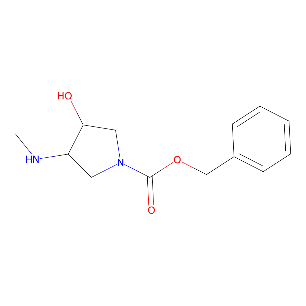 Benzyl 3-hydroxy-4-(methylamino)pyrrolidine-1-carboxylate molecular structure, CAS 1823539-54-3