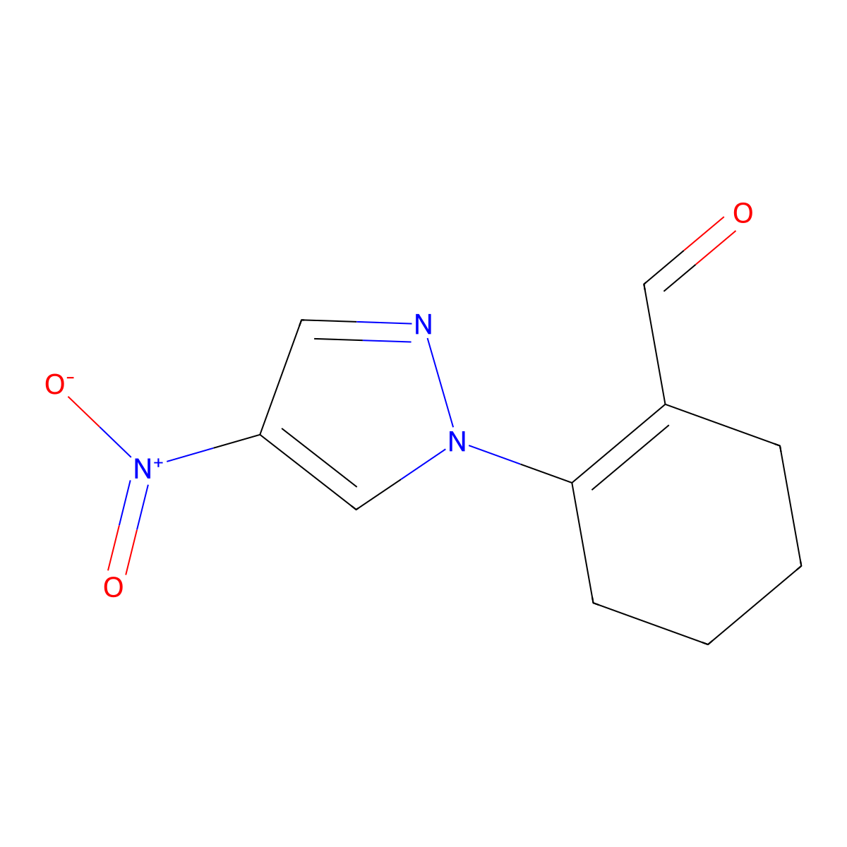 2-(4-Nitro-1H-pyrazol-1-yl)cyclohex-1-ene-1-carbaldehyde molecular structure, CAS 1823541-19-0