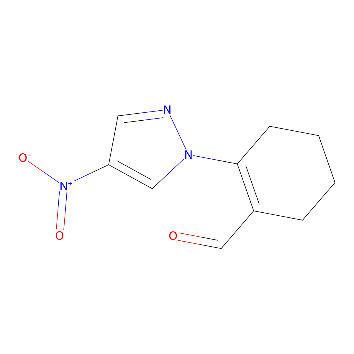 2-(4-Nitro-1H-pyrazol-1-yl)cyclohex-1-ene-1-carbaldehyde molecular structure, CAS 1823541-19-0