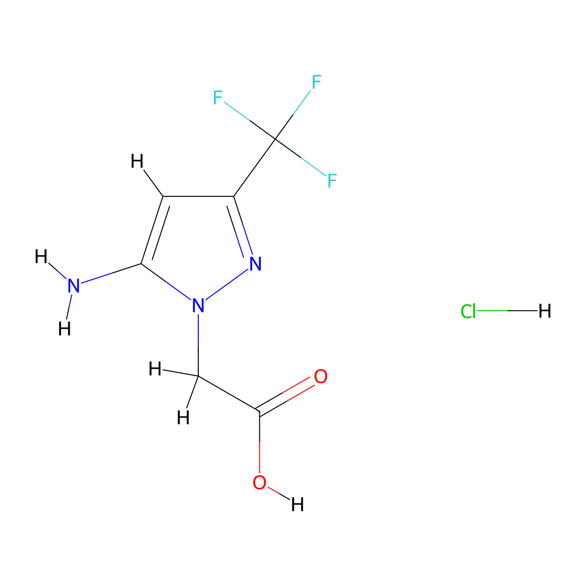 [5-Amino-3-(trifluoromethyl)-1H-pyrazol-1-yl]acetic acid hydrochloride molecular structure, CAS 1823547-05-2