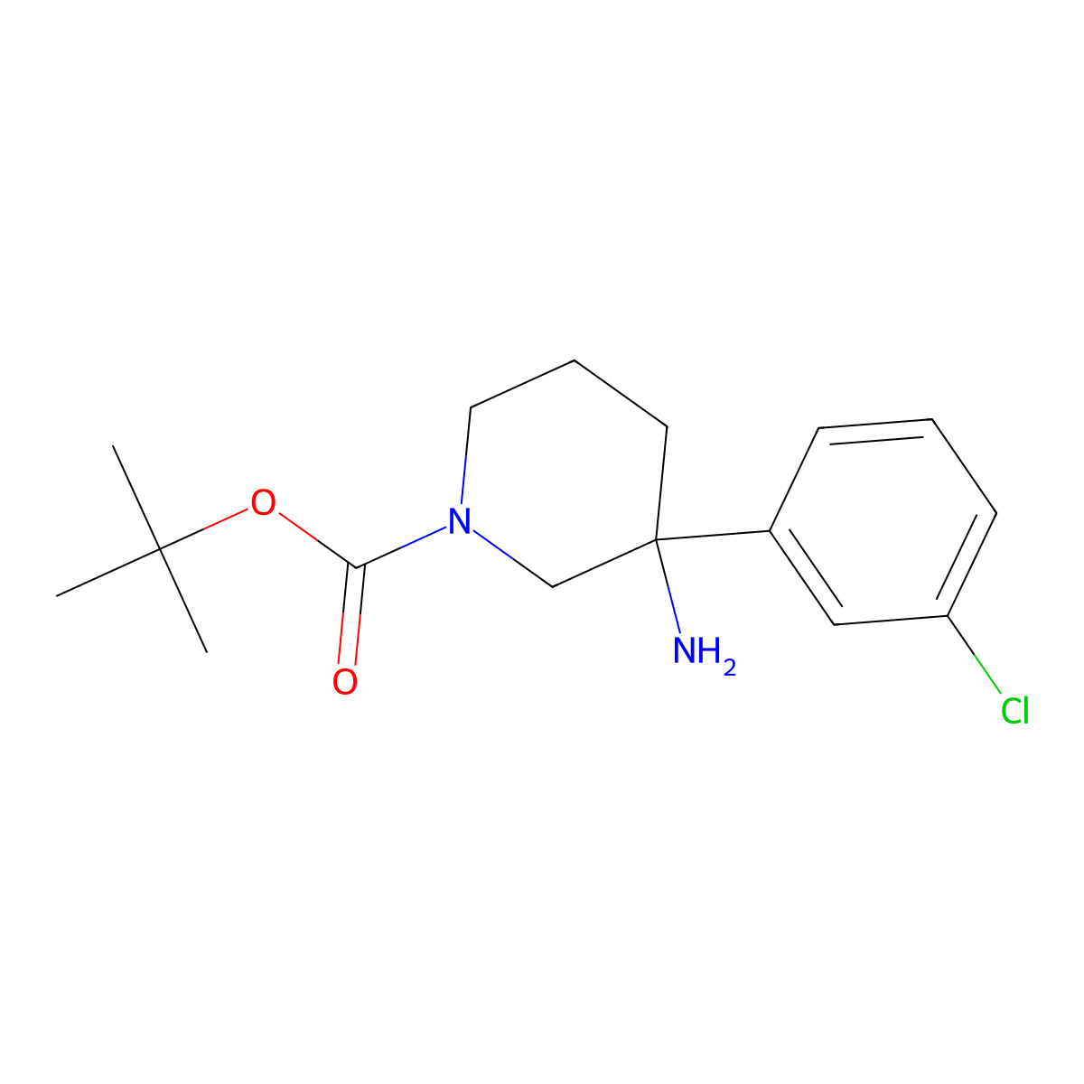 tert-Butyl 3-amino-3-(3-chlorophenyl)piperidine-1-carboxylate molecular structure, CAS 1823564-46-0