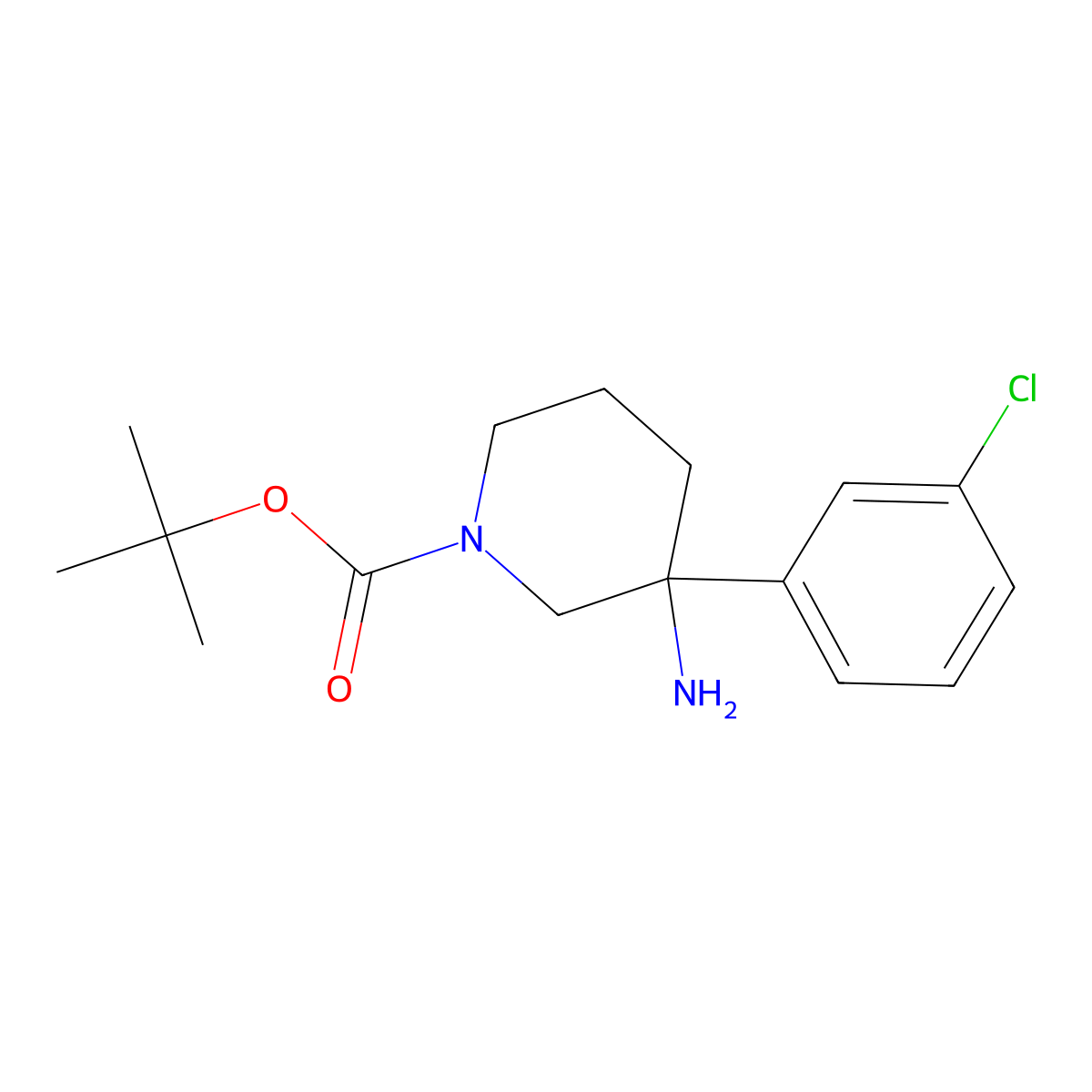 tert-Butyl 3-amino-3-(3-chlorophenyl)piperidine-1-carboxylate molecular structure, CAS 1823564-46-0