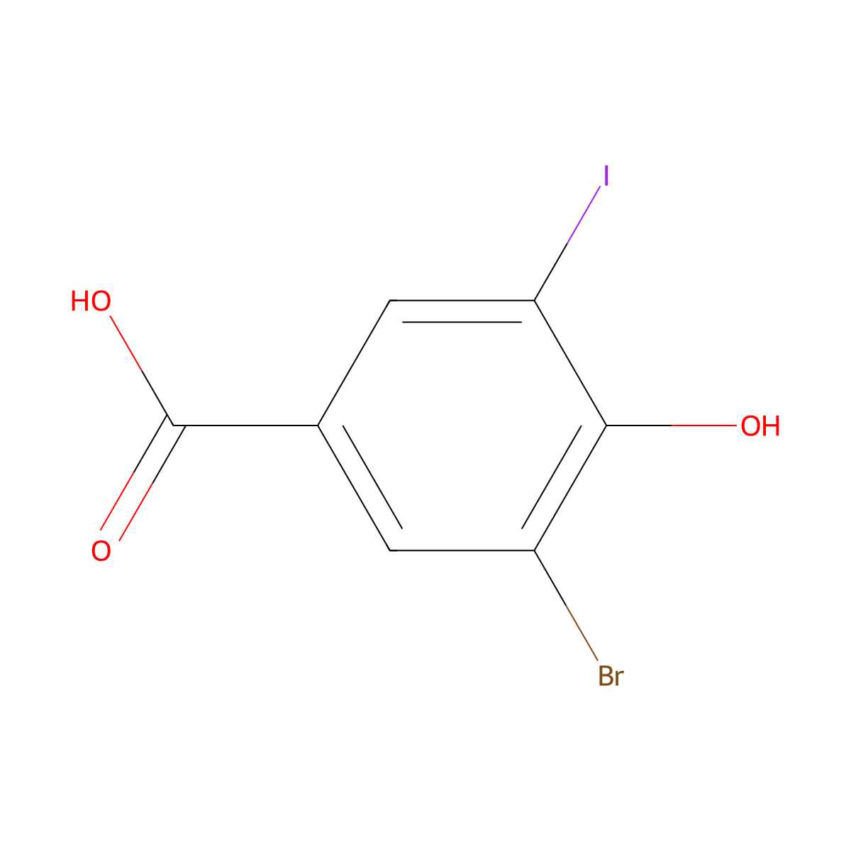 3-Bromo-5-iodo-4-hydroxybenzoic acid molecular structure, CAS 1823579-49-2