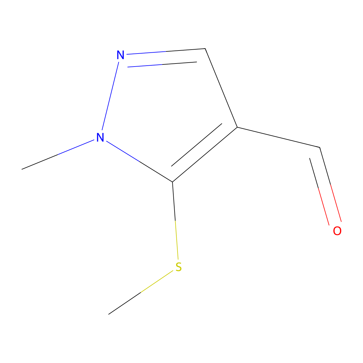 1-methyl-5-(methylsulfanyl)-1H-pyrazole-4-carbaldehyde molecular structure, CAS 1823581-29-8