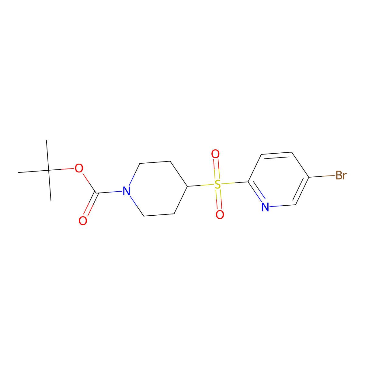 Tert-butyl 4-((5-bromopyridin-2-yl)sulfonyl)piperidine-1-carboxylate molecular structure, CAS 1823584-26-4