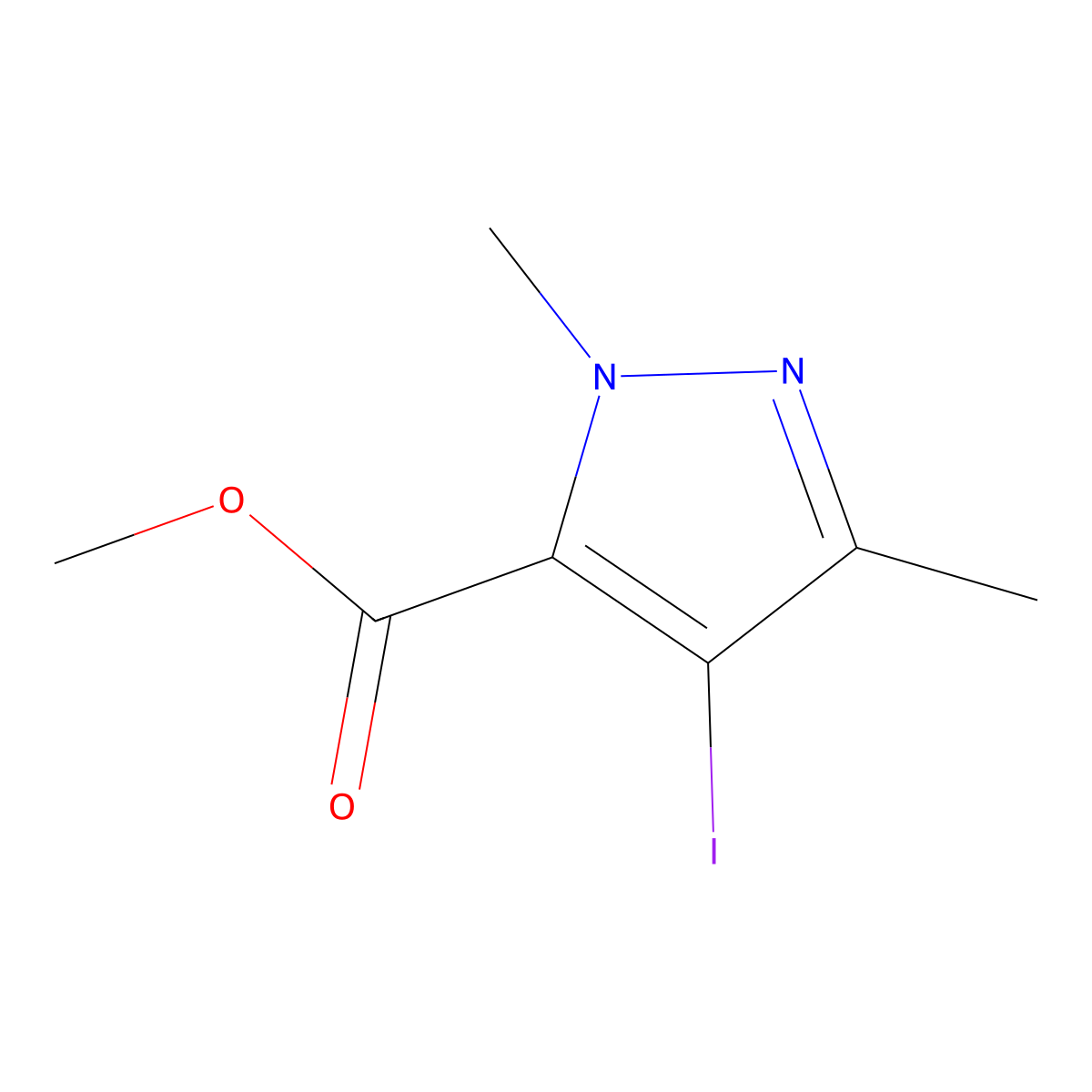 methyl 4-iodo-1,3-dimethyl-1H-pyrazole-5-carboxylate molecular structure, CAS 1823584-59-3