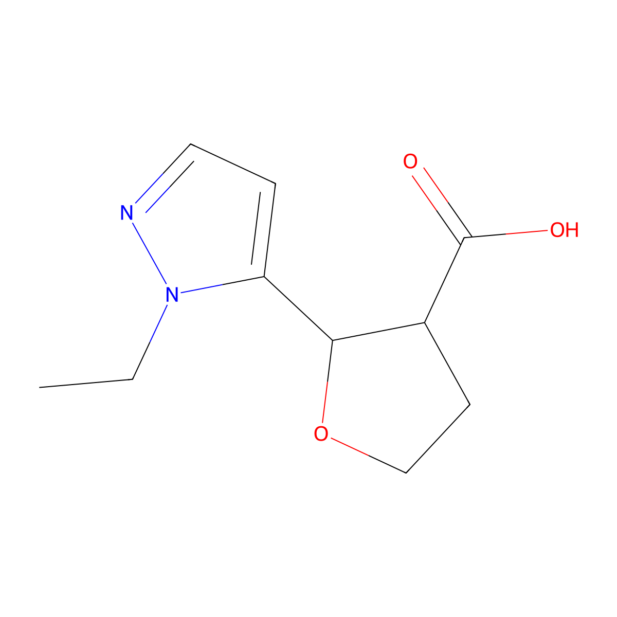 2-(1-ethyl-1H-pyrazol-5-yl)oxolane-3-carboxylic acid molecular structure, CAS 1823626-24-9