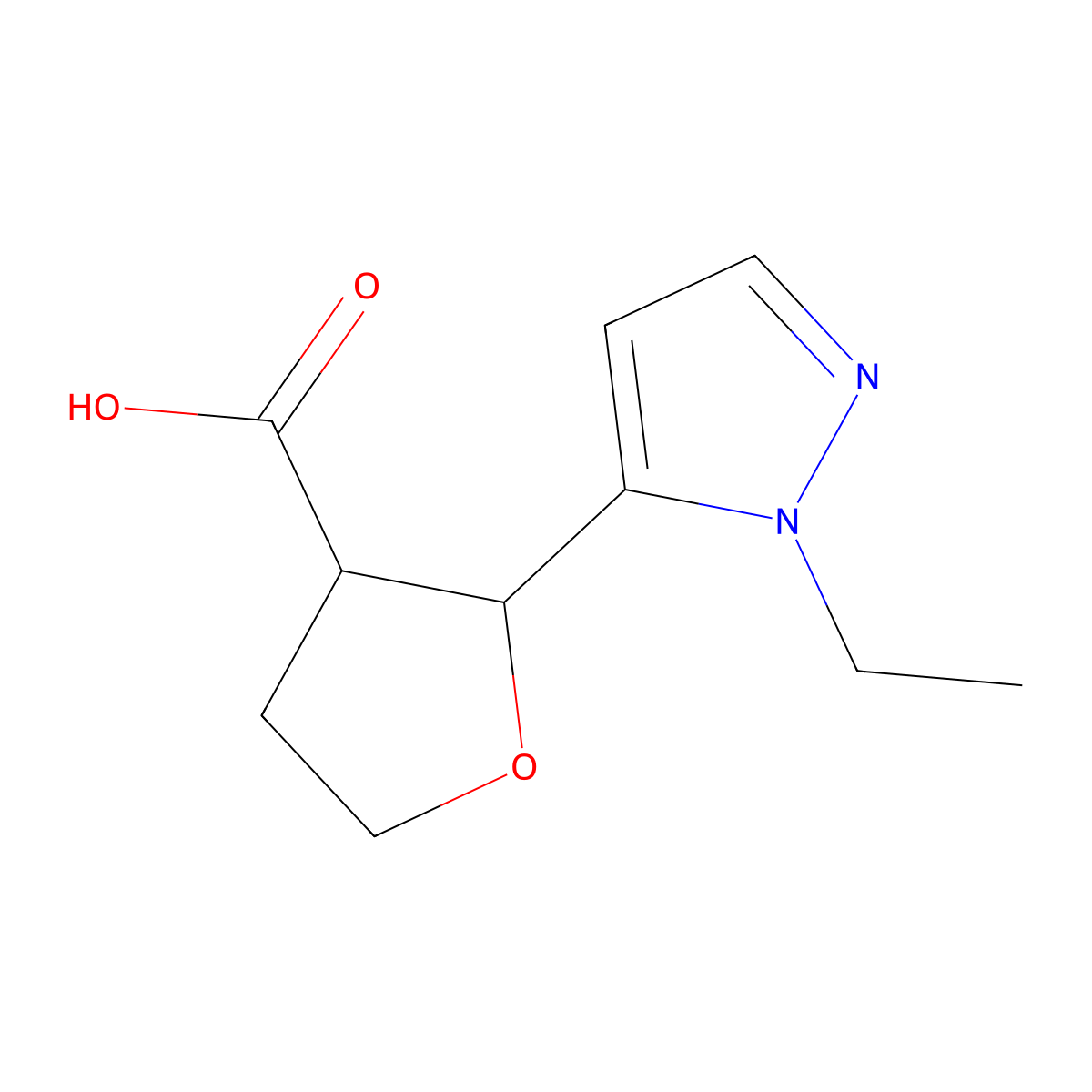 2-(1-ethyl-1H-pyrazol-5-yl)oxolane-3-carboxylic acid molecular structure, CAS 1823626-24-9