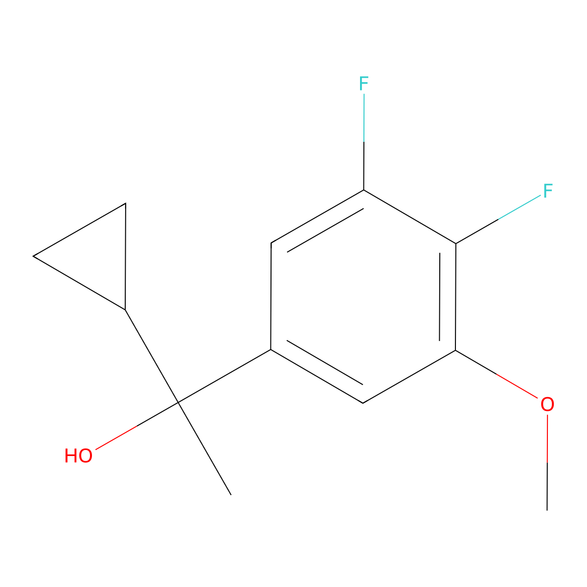 1-(3,4-Difluoro-5-methoxyphenyl)-1-cyclopropyl ethanol molecular structure, CAS 1823630-99-4