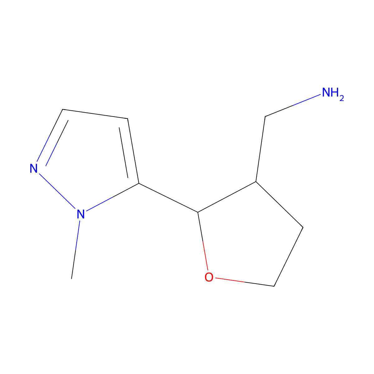 [2-(1-methyl-1H-pyrazol-5-yl)oxolan-3-yl]methanamine molecular structure, CAS 1823633-40-4