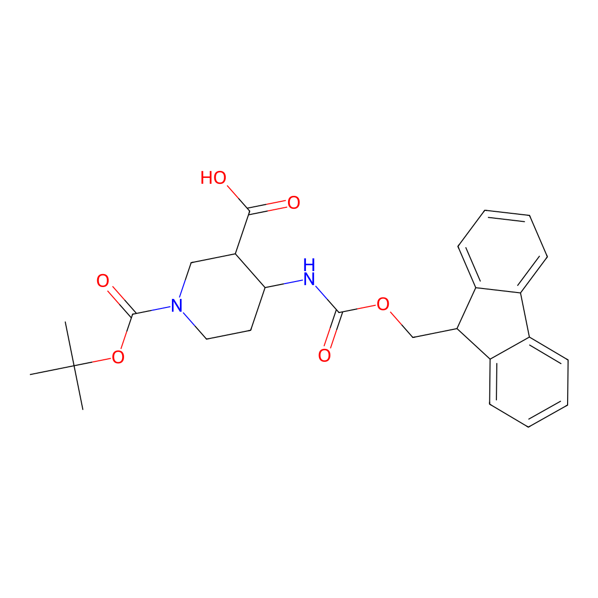 1-[(tert-butoxy)carbonyl]-4-({[(9H-fluoren-9-yl)methoxy]carbonyl}amino)piperidine-3-carboxylic acid molecular structure, CAS 1823652-19-2