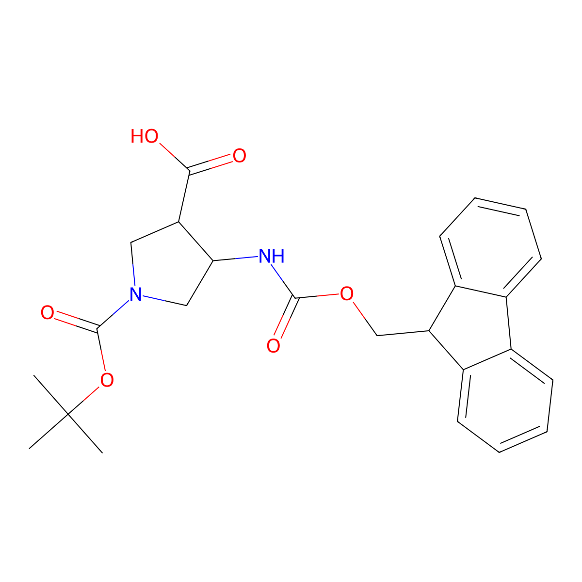 1-[(Tert-butoxy)carbonyl]-4-({[(9H-fluoren-9-YL)methoxy]carbonyl}amino)pyrrolidine-3-carboxylic acid molecular structure, CAS 1823685-41-1