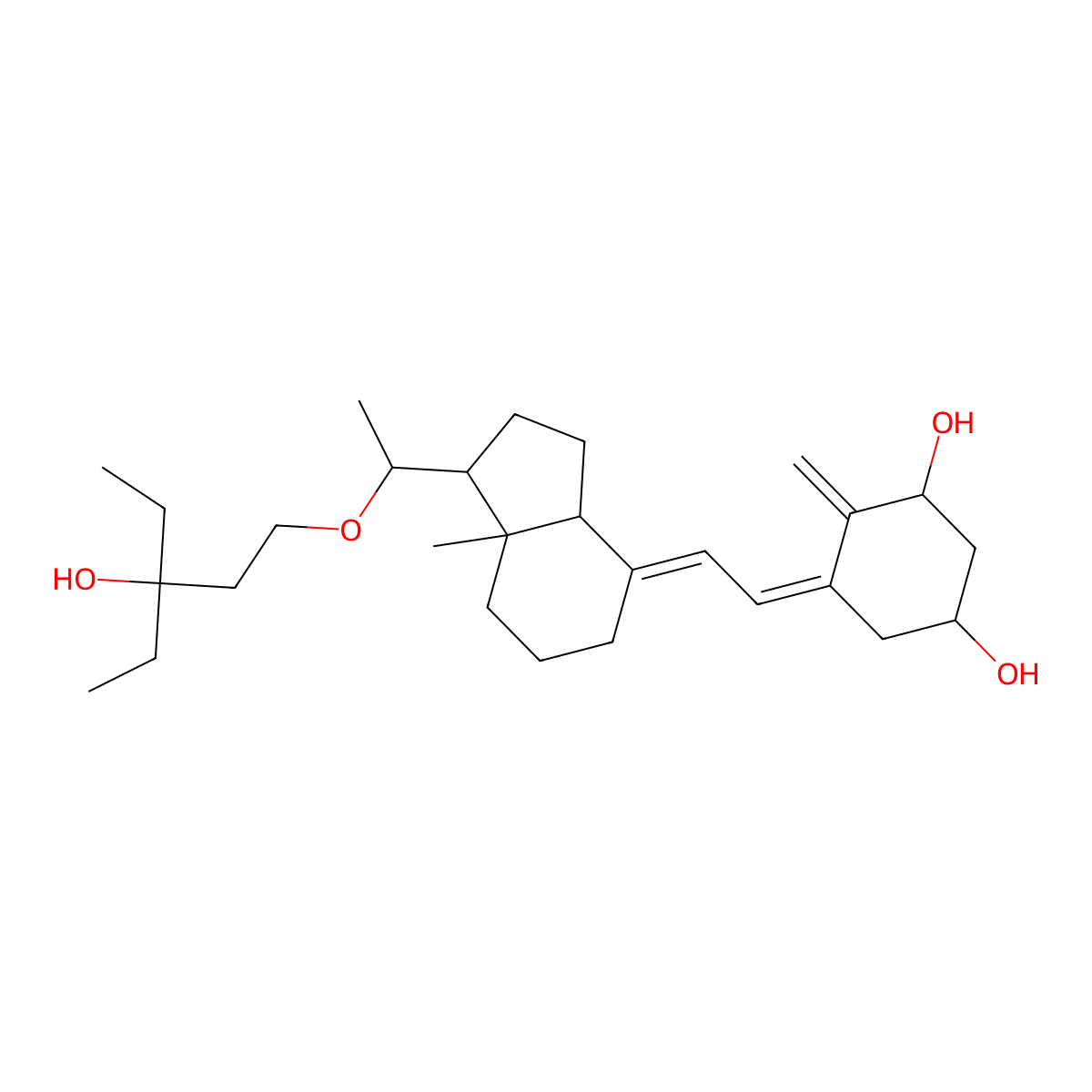 (1R,3S,5Z)-5-[(2E)-2-[(1S,3As,7aS)-1-[(1R)-1-(3-ethyl-3-hydroxypentoxy)ethyl]-7a-methyl-2,3,3a,5,6,7-hexahydro-1H-inden-4-ylidene]ethylidene]-4-methylidenecyclohexane-1,3-diol molecular structure, CAS 182369-28-4