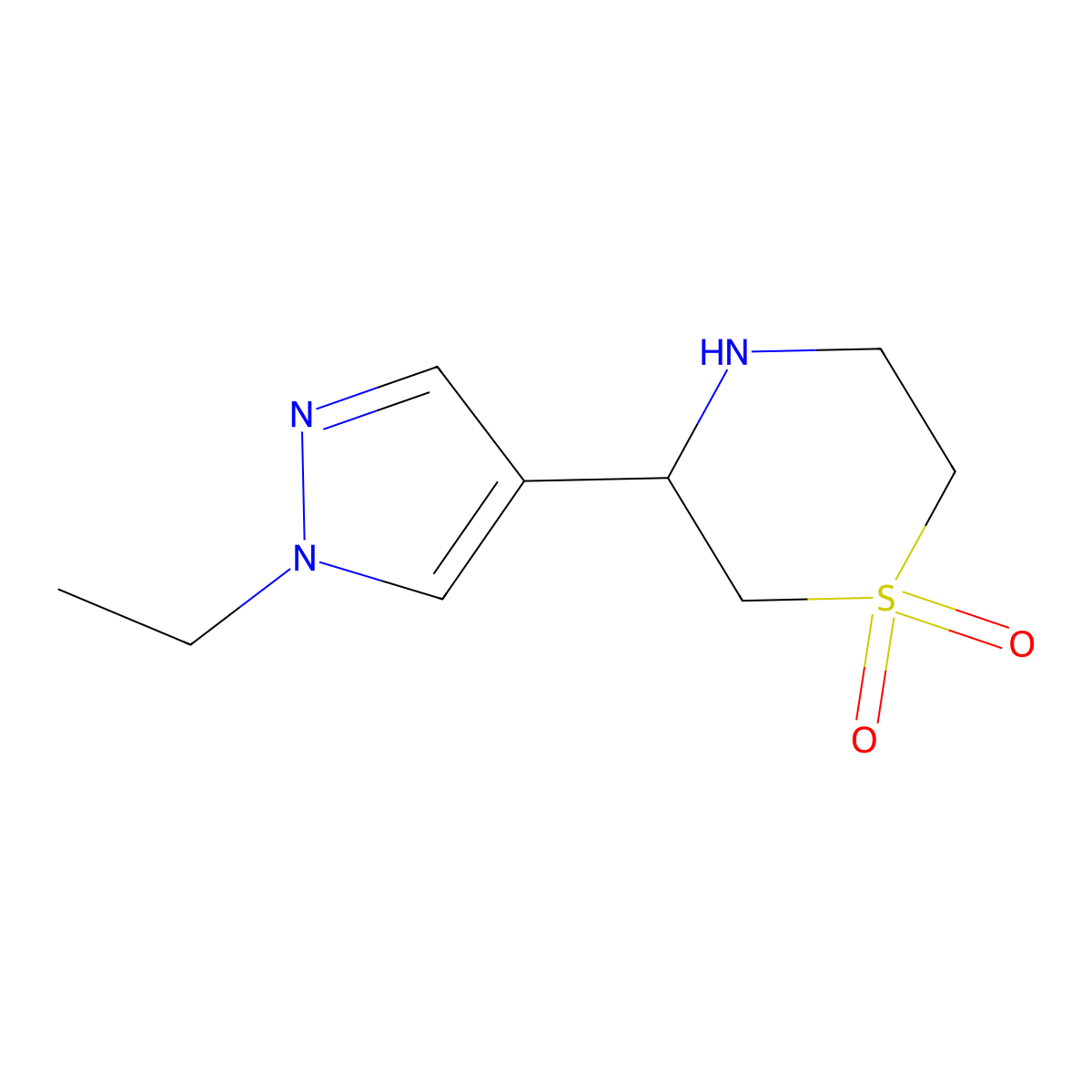 3-(1-ethyl-1H-pyrazol-4-yl)-1lambda6-thiomorpholine-1,1-dione molecular structure, CAS 1823755-17-4