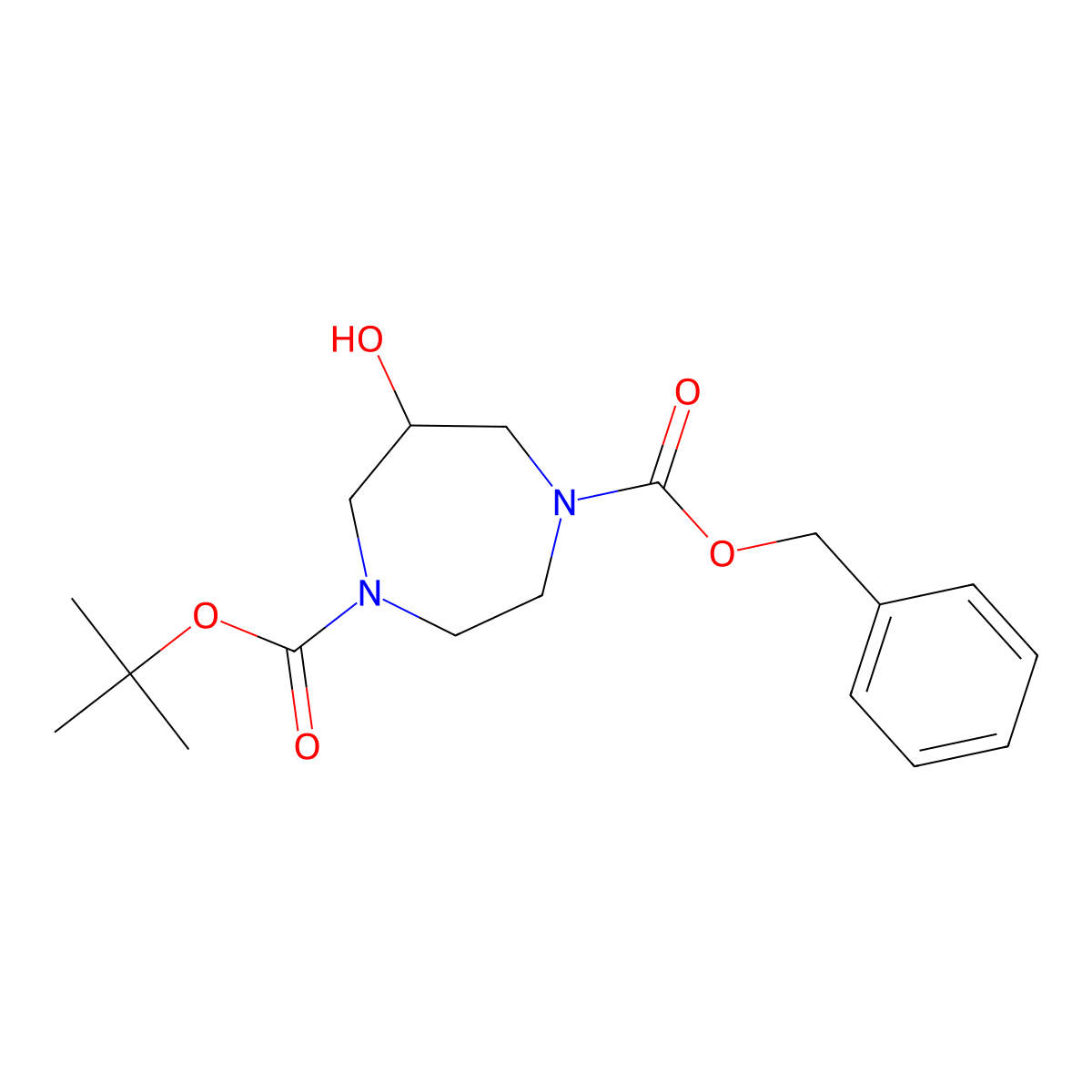 1-Benzyl 4-tert-butyl 6-hydroxy-1,4-diazepane-1,4-dicarboxylate molecular structure, CAS 1823776-25-5