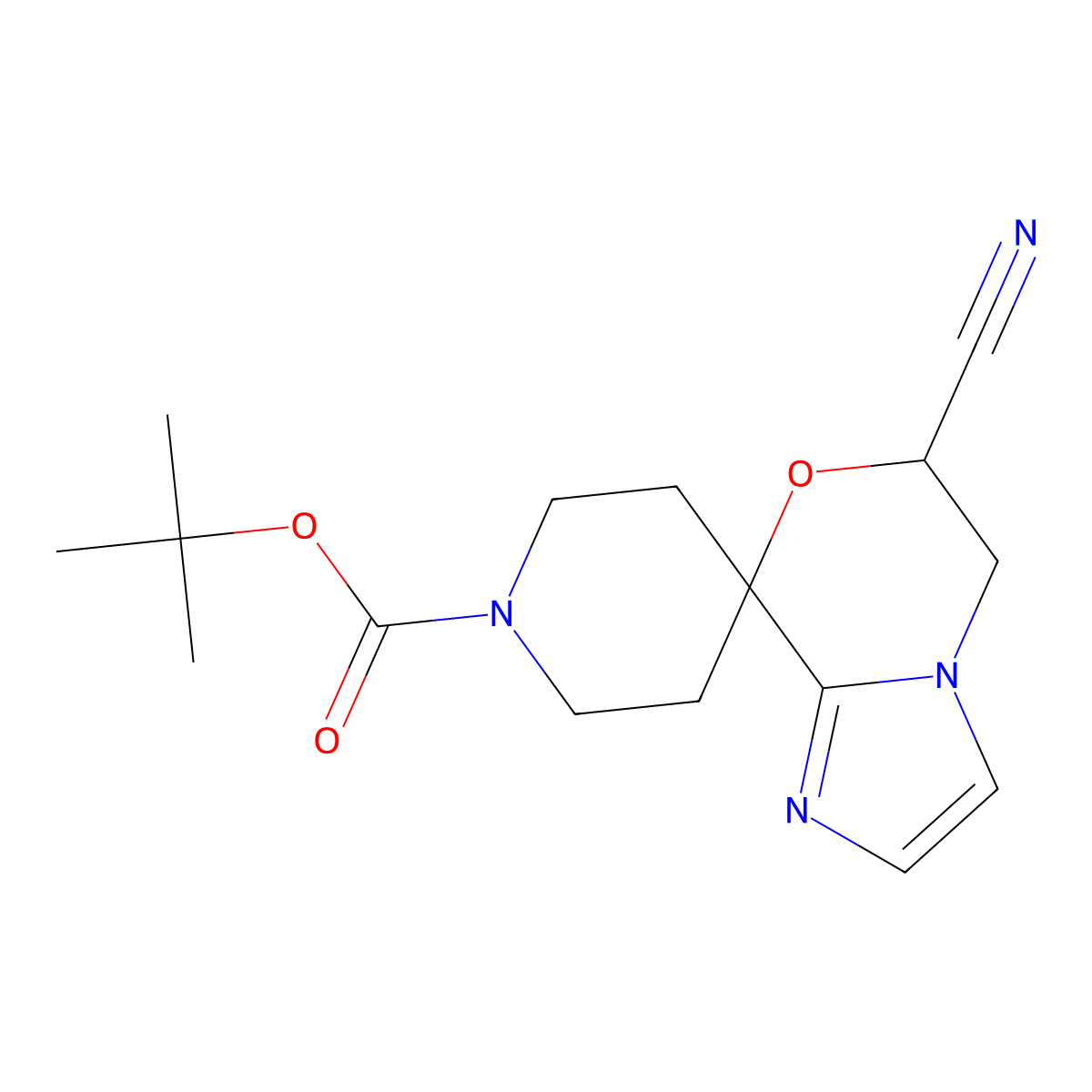 tert-Butyl 6-cyano-5,6-dihydrospiro[imidazo[2,1-c][1,4]oxazine-8,4'-piperidine]-1'-carboxylate molecular structure, CAS 1823776-59-5
