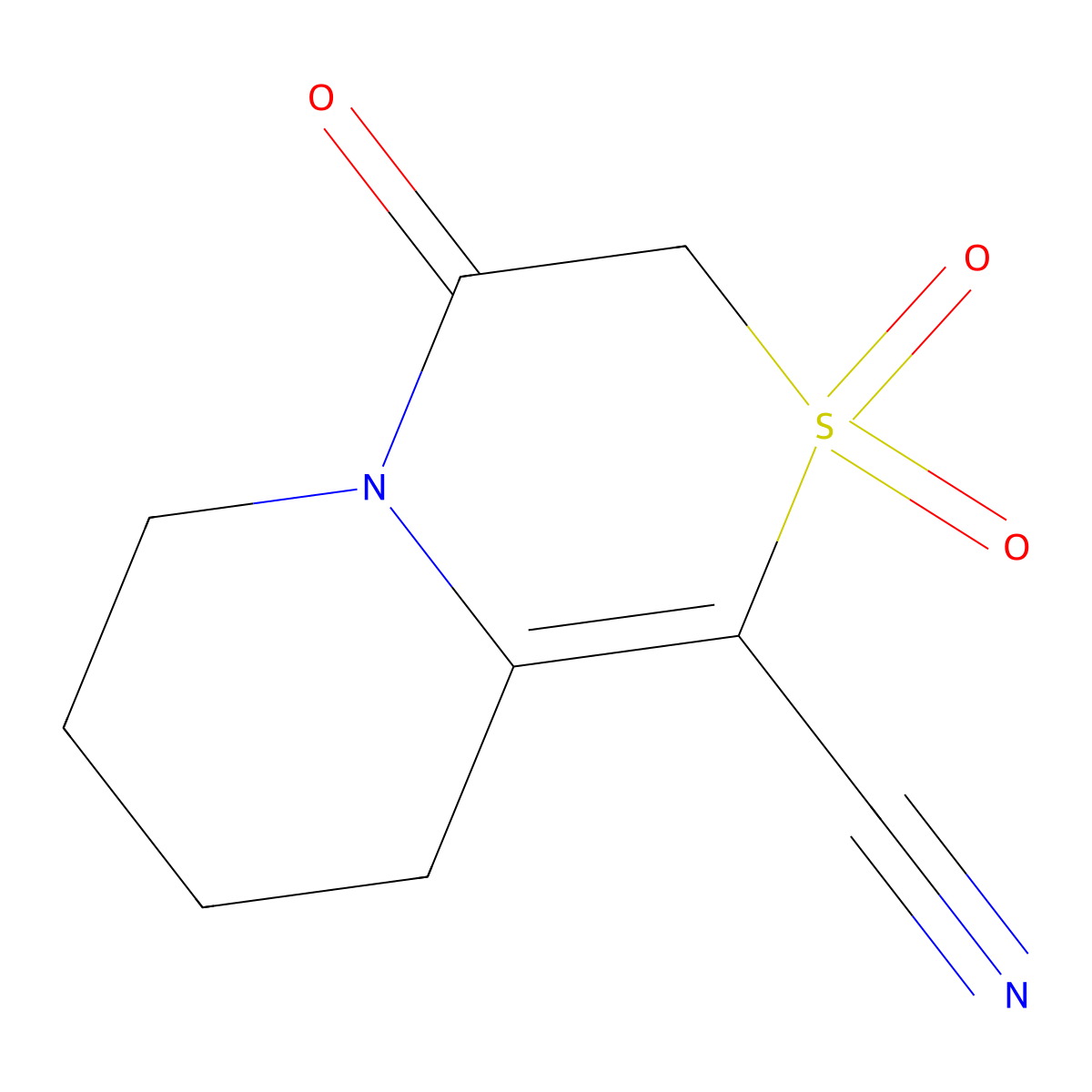 4-Oxo-3,4,6,7,8,9-hexahydropyrido[2,1-c][1,4]thiazine-1-carbonitrile 2,2-dioxide molecular structure, CAS 1823776-61-9