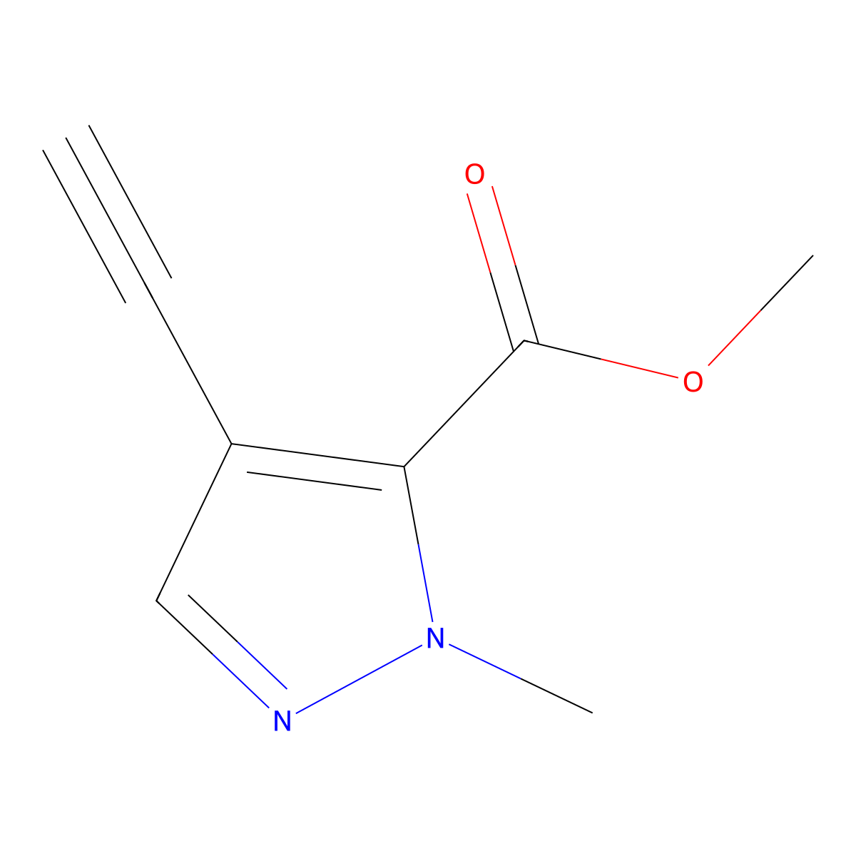 methyl 4-ethynyl-1-methyl-1H-pyrazole-5-carboxylate molecular structure, CAS 1823783-51-2