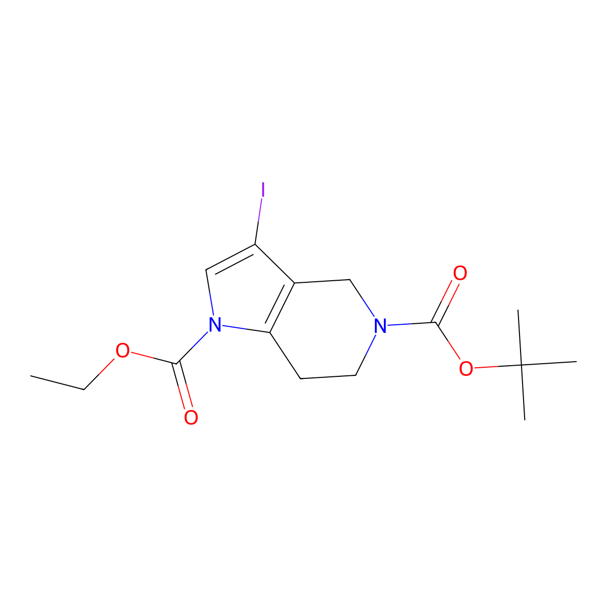 5-tert-butyl 1-ethyl 3-iodo-1H,4H,5H,6H,7H-pyrrolo[3,2-c]pyridine-1,5-dicarboxylate molecular structure, CAS 1823790-53-9