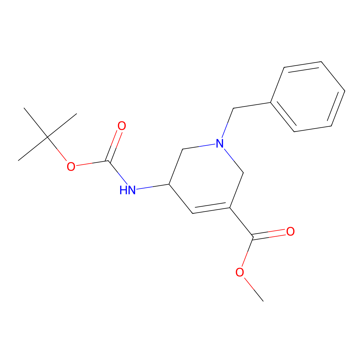 Methyl 1-benzyl-5-(tert-butoxycarbonylamino)-1,2,5,6-tetrahydropyridine-3-carboxylate molecular structure, CAS 1823791-42-9
