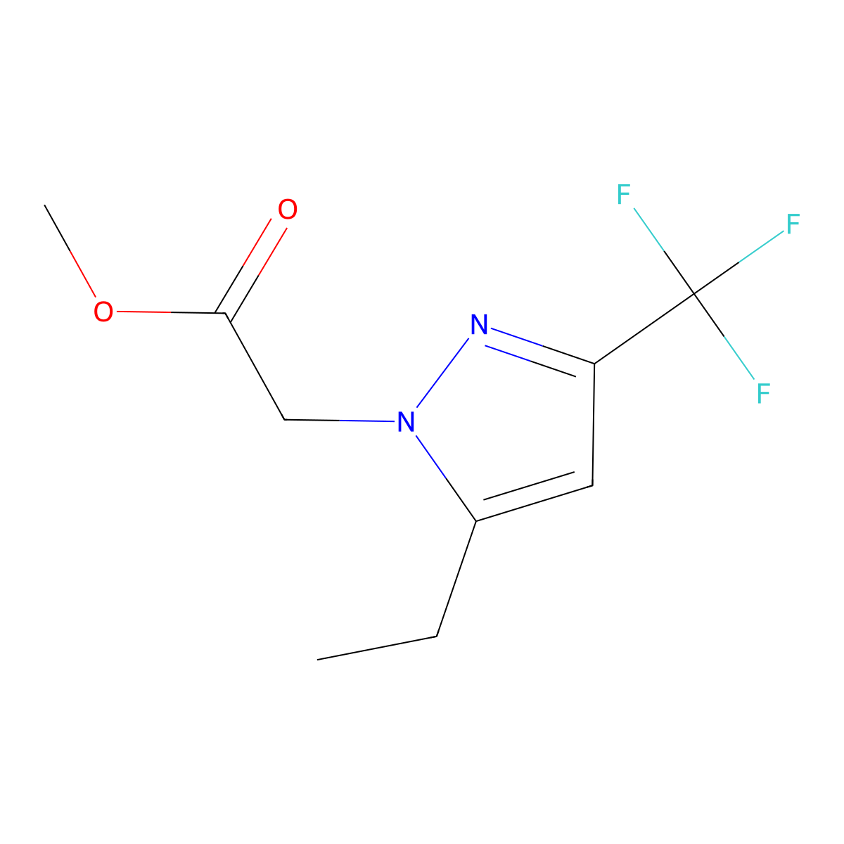 Methyl 2-[5-ethyl-3-(trifluoromethyl)-1H-pyrazol-1-yl]acetate molecular structure, CAS 1823791-60-1