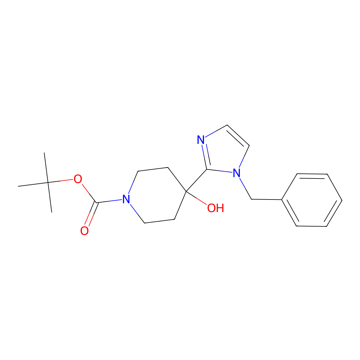 tert-Butyl 4-(1-benzyl-1H-imidazol-2-yl)-4-hydroxypiperidine-1-carboxylate molecular structure, CAS 1823794-46-2