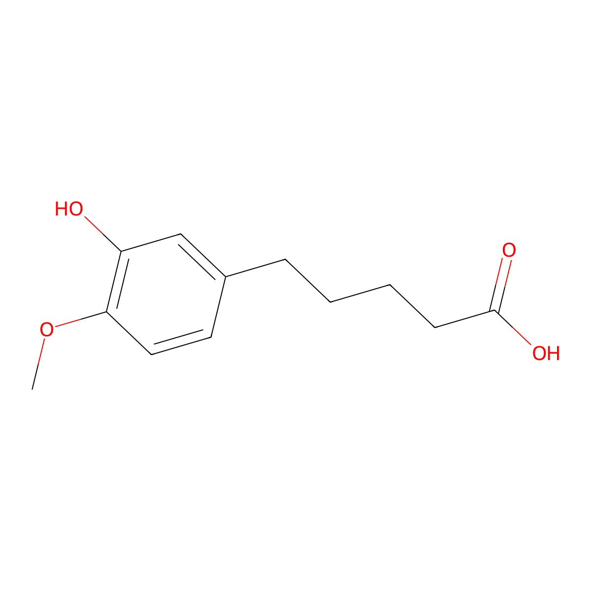 5-(3-Hydroxy-4-methoxyphenyl)pentanoic acid molecular structure, CAS 18238-48-7